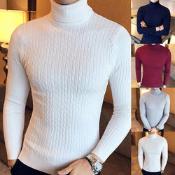 Casual Men Winter Solid Color Turtle Neck Long Sleeve