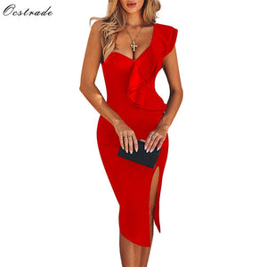 Ocstrade Party Bandage Dress Red Elegant Ruffles Sexy