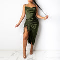 Ruched Satin Dress Drawstring Spaghetti